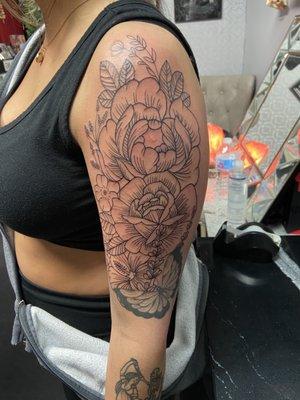 Recent floral sleeve start . Butterfly not from Inception Studios.