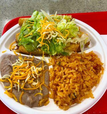 Saturday Special...5 taquitos platter with rice, beans and drink for only $7.49