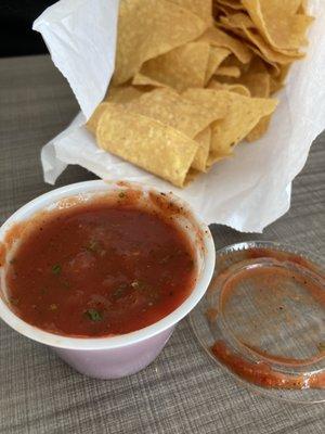 Caution: The salsa is HOT and the chips are good