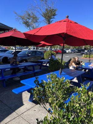 Outdoor dining beside restaurant