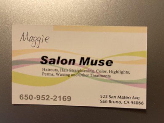 Business card of "Maggie".