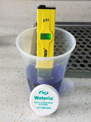 Alkaline water tested at the wateria store ph level is 9.8