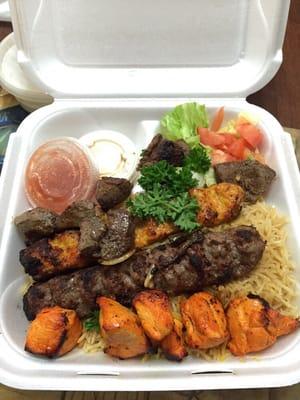 Combo plate. Chicken and beef kebab and shami.