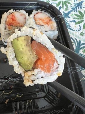 Stale sushi with old avocado