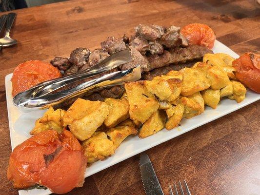 Family feast: skewers of lamb, chicken, and beef (easily feeds four)