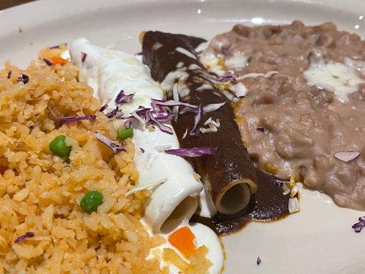 Chicken enchiladas with sour cream sauce and mole