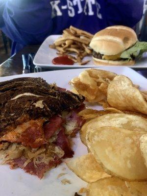 3rd pound cheeseburger and homemade fries Reuben sandwich and homemade chips