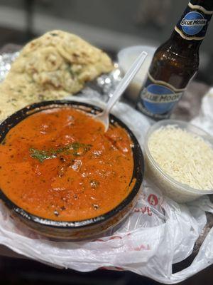 Chicken Tikka Masala, Garlic Naan, Basmati Rice