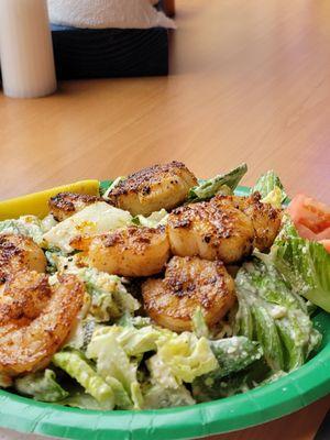 A special - blackened scallops and shrimp caesar salad