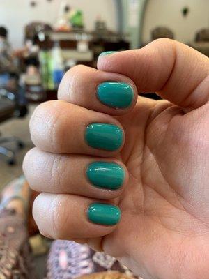 Beautiful turquoise gel manicure! Thank you, Jazzy Nails!