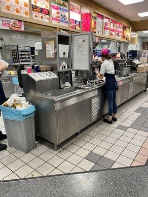 Over flowing trash, dirty counter tops, using dirty utensils to make malts and shakes