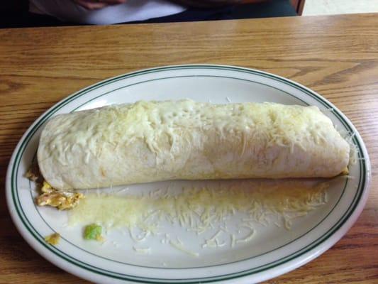 Breakfast burrito with lots of cheese. Big Portion!