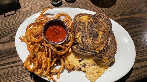 Reuben and fresh cut curley fries