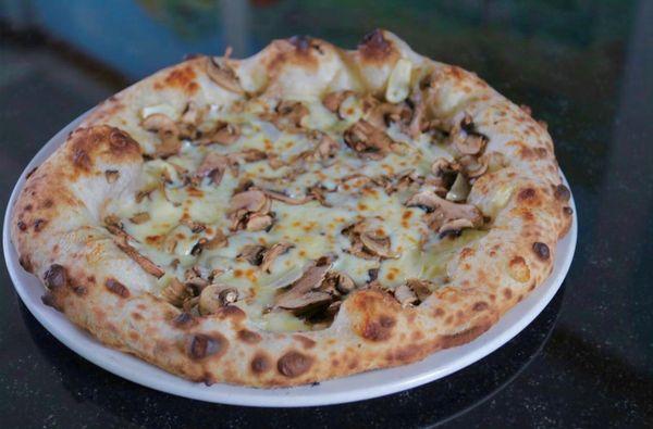 Fresh brick oven pizza with mushroom and cheese