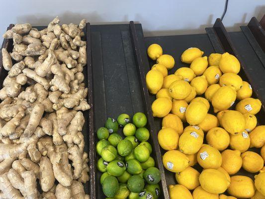 Lemons, limes and ginger root available