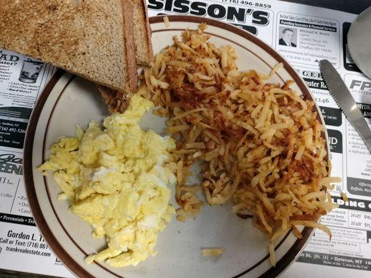 2 eggs, hash browns, whole wheat toast: $6.25.