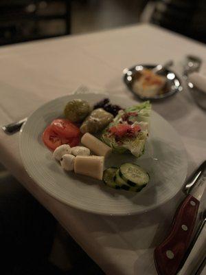 Tastes from the salad bar including hearts of palm and wedge salad.