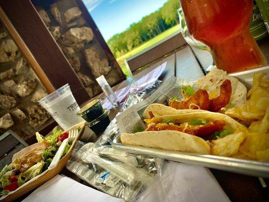 Salad and perch tacos