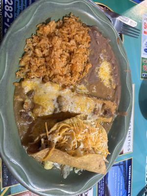 #16 taco and green beef enchilada