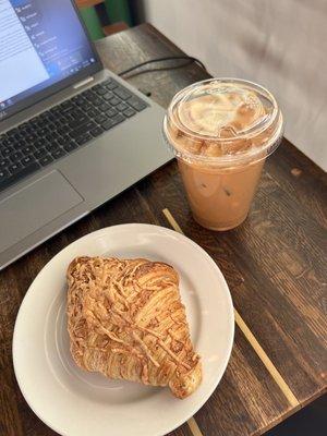 Spiced sweet potato latte and Parmesan black pepper croissant