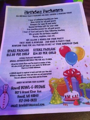 Birthday Party Packages