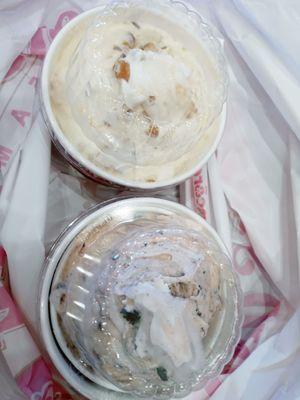 Oreo overload (bottom) Banana caramel crunch (top)