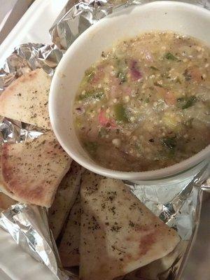 Piping hot Baba Ghanoush (I ate it with separate gluten-free crackers - the pita bread is NOT gluten-free)