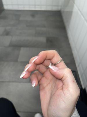 look at: unfinished paint on sides of nails