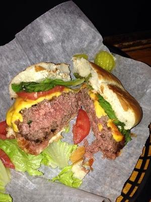 3/4 pound cheeseburger made med. rare just the way customer wanted!