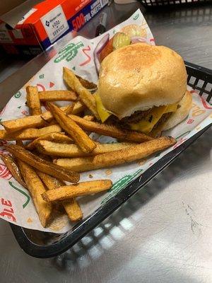 DOUBLE MEAT CHEESEBURGER WITH A SIDE OF OUR HOME FRIES