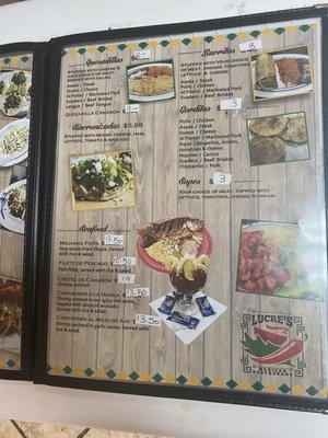 Menu (inside) - breakfast, lunch, and dinner