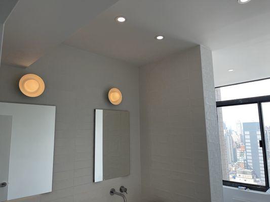 Bathroom renovation with new lights installed