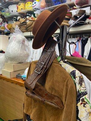 The hat, jacket and leather gun belt I rented for my look