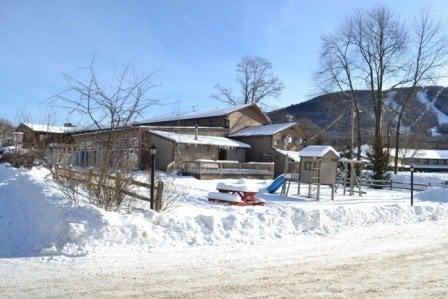 Winter at our lodge with Loon's South Mountain as our backdrop