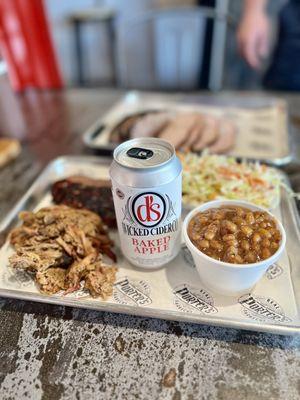 Pulled pork brisket, coleslaw pepper beans