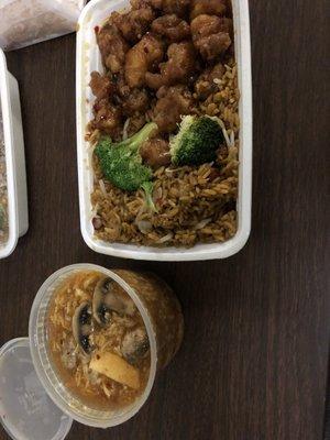 General tso's chicken with 22. Hot and Sour Soup