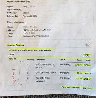 Repair estimate page 1