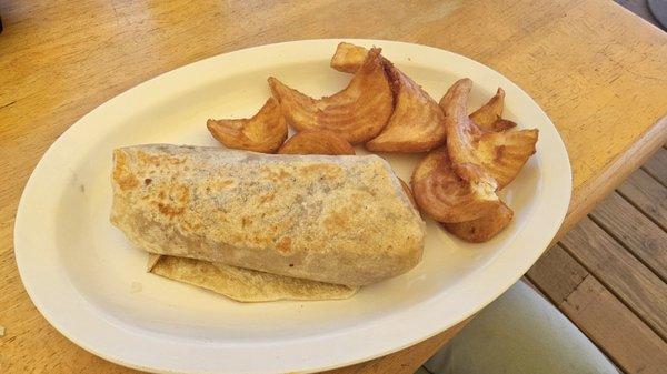 Kid's bean and cheese burrito with potatoes