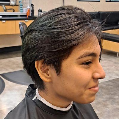 She wanted to have a short cut, based on the length of her growing out undercut. She left with both of us super happy and excited.