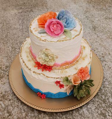 Latin themed wedding cake.