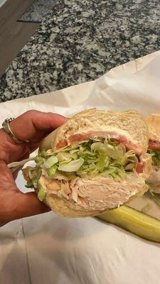 I created my own sandwich, turkey and American cheese, lettuce, and tomato and mayo! So so good and the bread is so fresh!