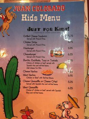 Kids menu