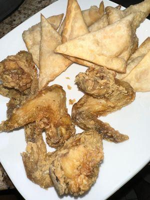 Fried Chicken Wings and Crab Rangoon