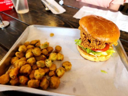 Chicken sandwich with fried okra