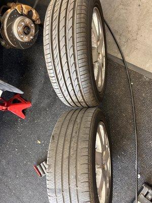 Front tires (bottom) vs rear tires (top) 4 months old with about 3500 miles.