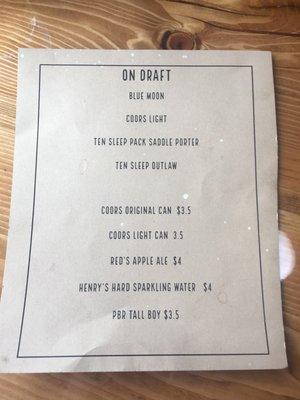 Beer menu.