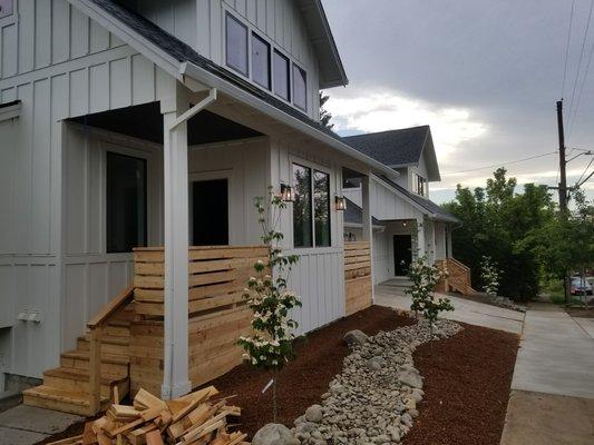 A duplex we did the windows Board and batt Siding and the decks