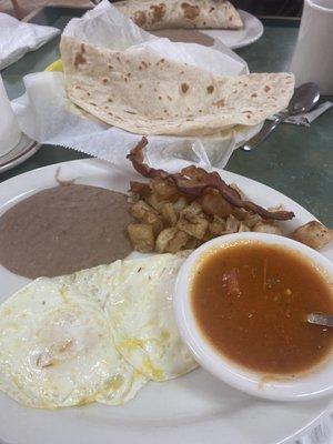 Ranchero Eggs with salsa on the side...their flour tortillas are delicious.