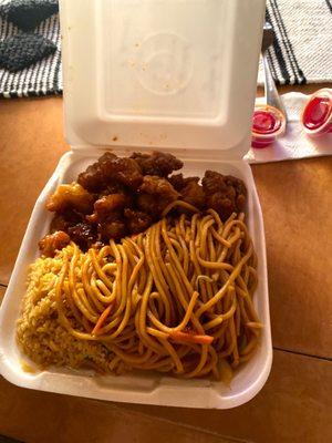 Combo A Orange Chicken Chow Mein Fried Rice soooo delicious