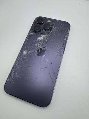 iPhone 14 Pro Max after an unfortunate drop with a shattered glass